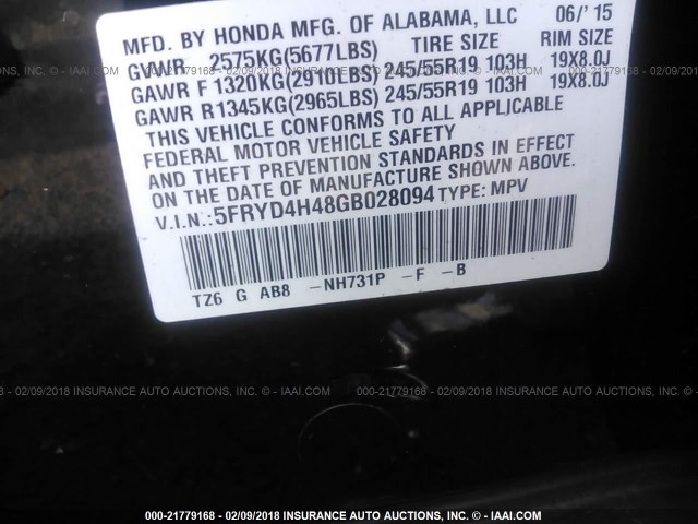 5FRYD4H48GB028094 - 2016 ACURA MDX TECHNOLOGY BLACK photo 9