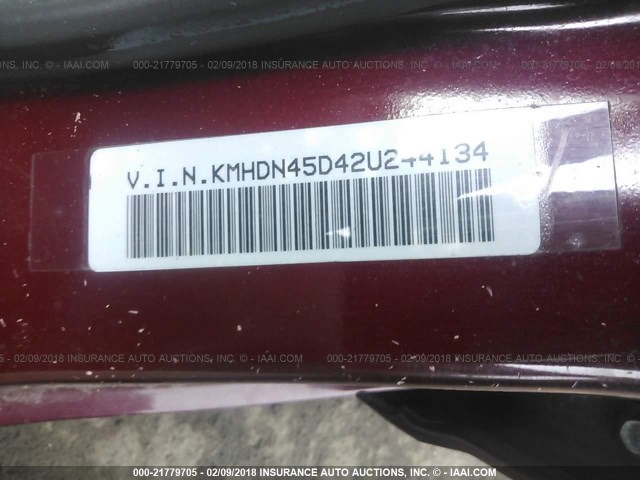 KMHDN45D42U244134 - 2002 HYUNDAI ELANTRA GLS/GT MAROON photo 9