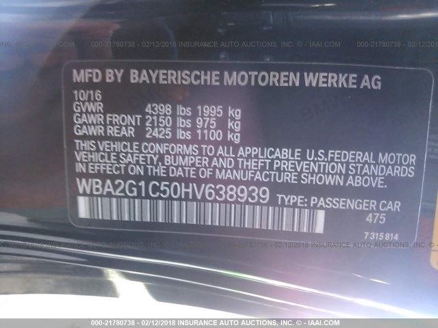 WBA2G1C50HV638939 - 2017 BMW M240I BLACK photo 9