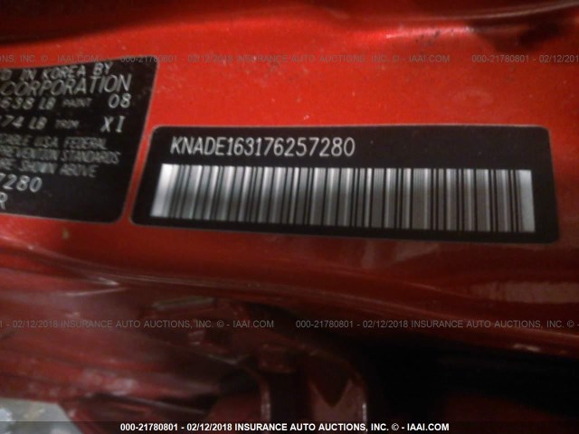 KNADE163176257280 - 2007 KIA RIO 5 SX ORANGE photo 9