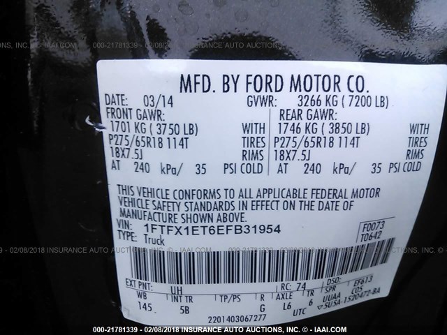 1FTFX1ET6EFB31954 - 2014 FORD F150 SUPER CAB BLACK photo 9