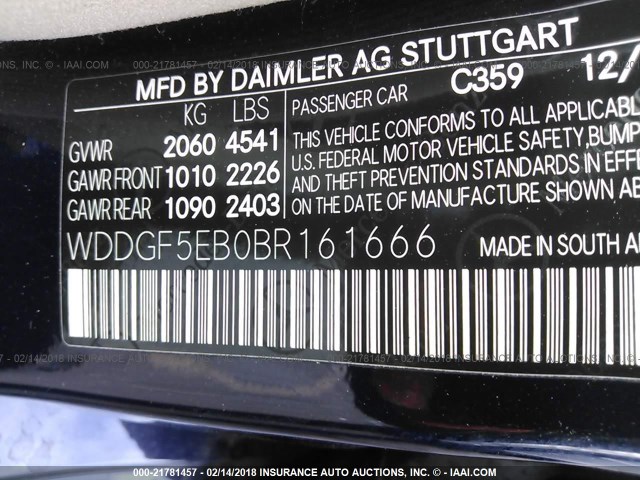 WDDGF5EB0BR161666 - 2011 MERCEDES-BENZ C 300 Dark Blue photo 9