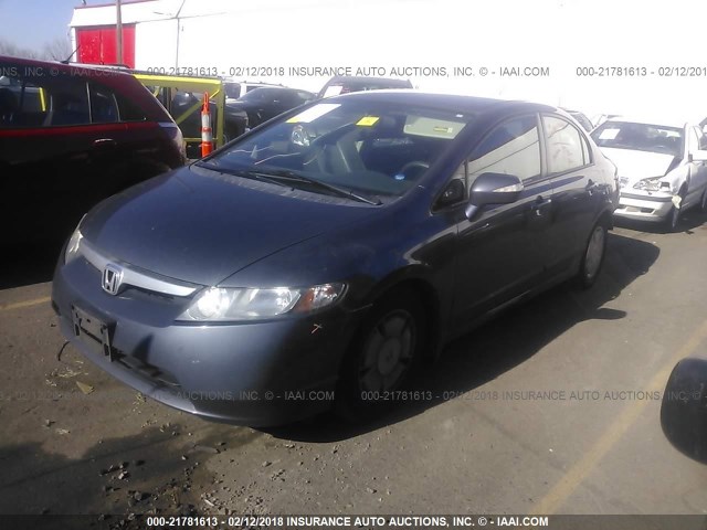 JHMFA36268S001721 - 2008 HONDA CIVIC HYBRID BLUE photo 2