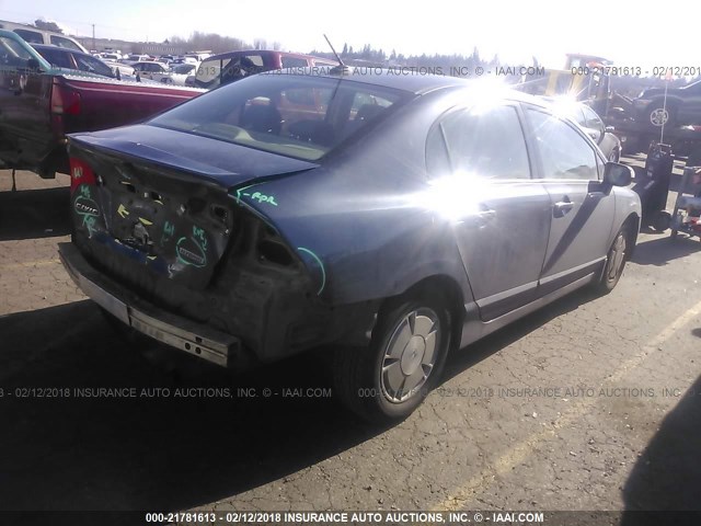 JHMFA36268S001721 - 2008 HONDA CIVIC HYBRID BLUE photo 4