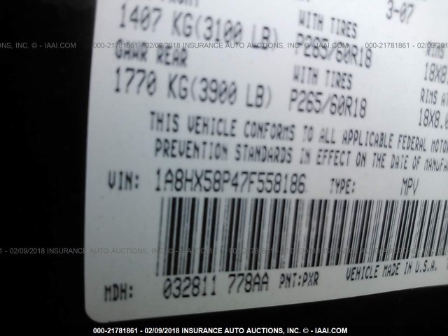 1A8HX58P47F558186 - 2007 CHRYSLER ASPEN LIMITED შავი ფოტო 9