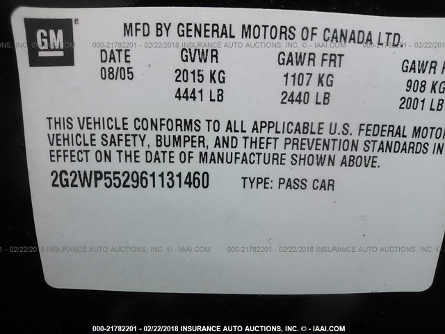 2G2WP552961131460 - 2006 PONTIAC GRAND PRIX BLACK photo 9
