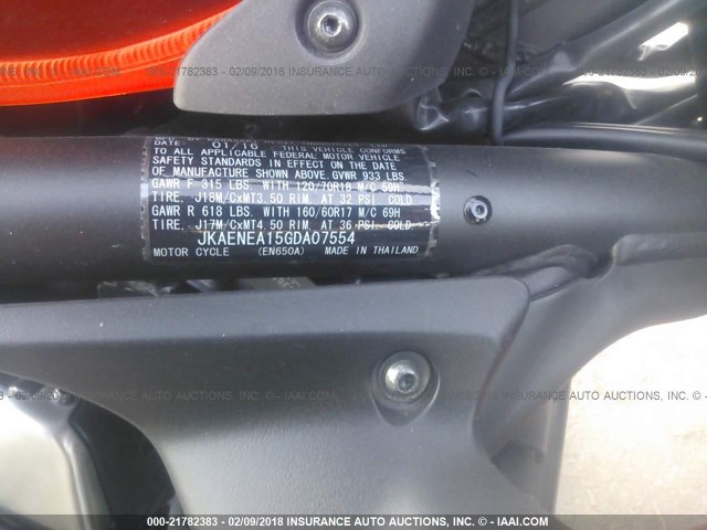 JKAENEA15GDA07554 - 2016 KAWASAKI EN650 A 橙色 照片 10