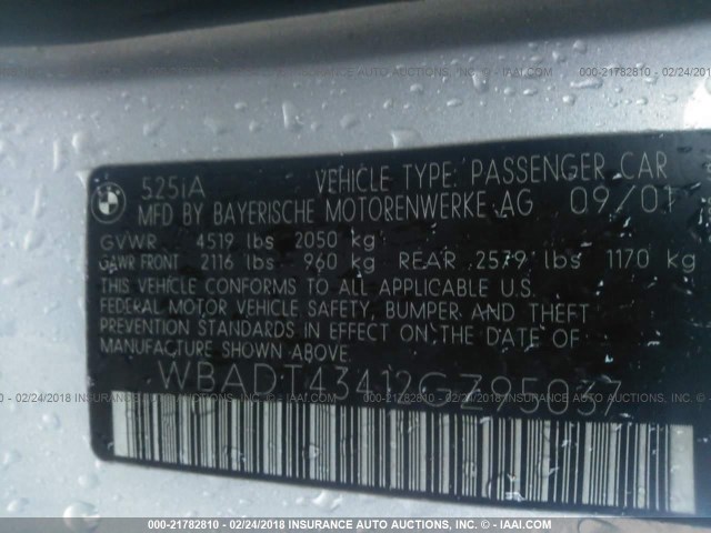 WBADT43412GZ95037 - 2002 BMW 525 I AUTOMATIC 银色 照片 9