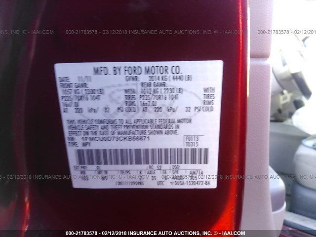 1FMCU0D73CKB56871 - 2012 FORD ESCAPE XLT MAROON photo 9