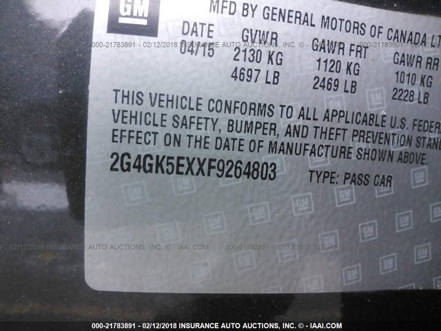 2G4GK5EXXF9264803 - 2015 BUICK REGAL GRAY photo 9