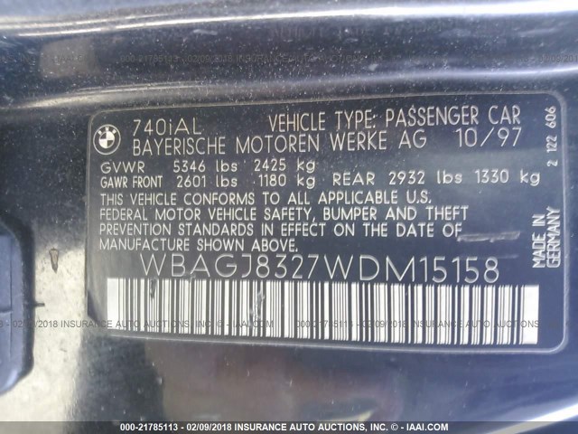 WBAGJ8327WDM15158 - 1998 BMW 740 IL BLACK photo 9