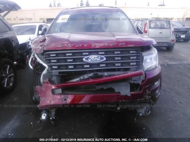 1FM5K7D86HGA60775 - 2017 FORD EXPLORER XLT RED photo 6