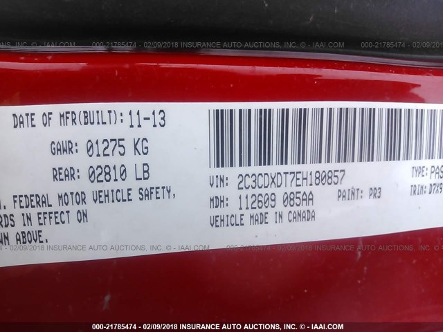 2C3CDXDT7EH180857 - 2014 DODGE CHARGER R/T RED photo 9