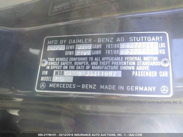 WDBCA25D5JA411907 - 1988 MERCEDES-BENZ 300 SEL BLACK photo 9