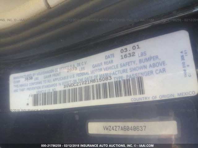 3VWDC21V21M815083 - 2001 VOLKSWAGEN CABRIO GLX MAROON photo 9