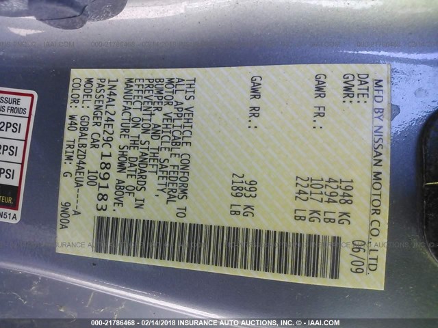 1N4AL24E29C189183 - 2009 NISSAN ALTIMA 2.5S 灰色 照片 9