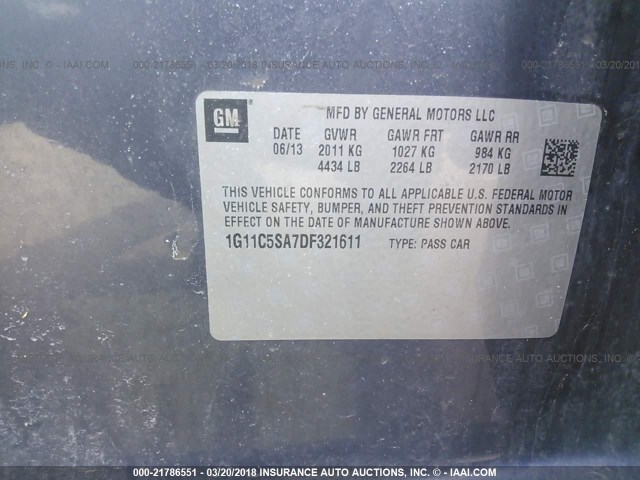 1G11C5SA7DF321611 - 2013 CHEVROLET MALIBU 1LT BLUE photo 9