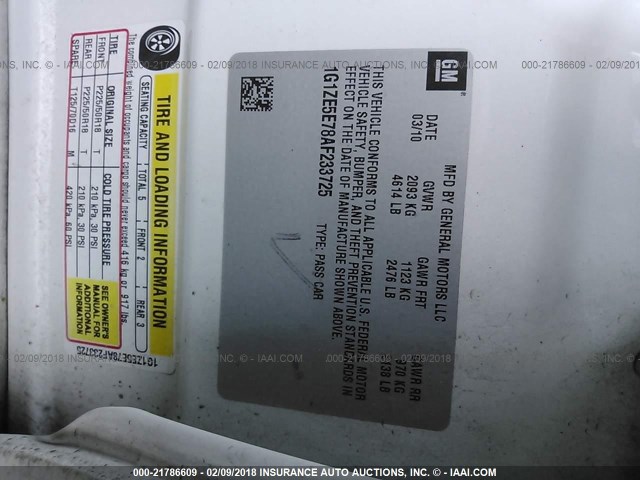 1G1ZE5E78AF233725 - 2010 CHEVROLET MALIBU LTZ WHITE photo 9