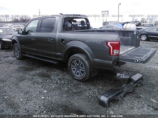 1FTEW1EP7GKF48527 - 2016 FORD F150 SUPERCREW GRAY photo 3