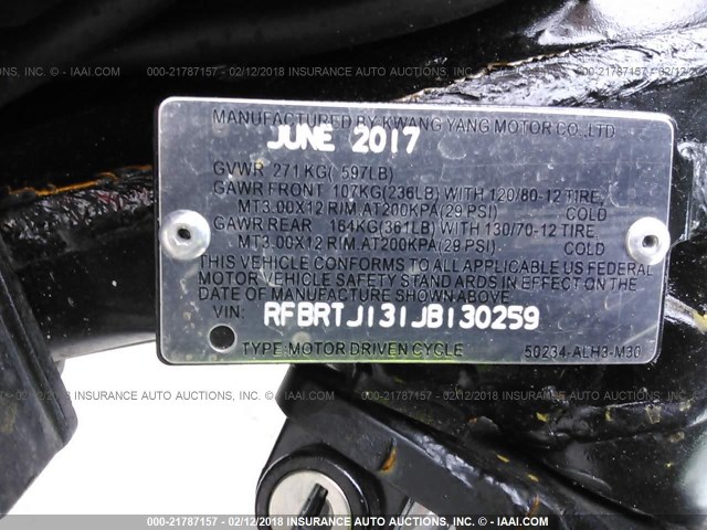 RFBRTJ131JB130259 - 2018 KYMCO USA INC SPADE 150 150 BLACK photo 10