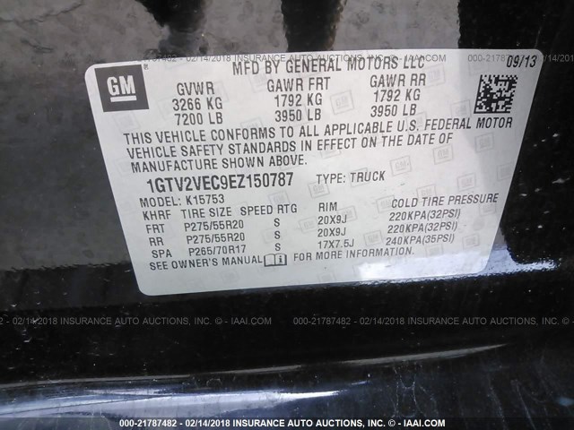 1GTV2VEC9EZ150787 - 2014 GMC SIERRA K1500 SLT BLACK photo 9