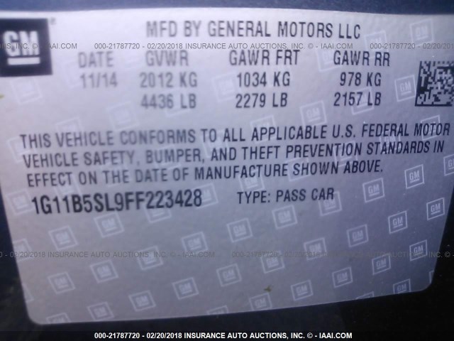 1G11B5SL9FF223428 - 2015 CHEVROLET MALIBU LS 深蓝色 照片 9