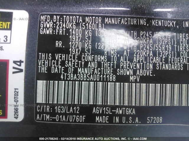 4T3BA3BB5AU011188 - 2010 TOYOTA VENZA GRAY photo 9