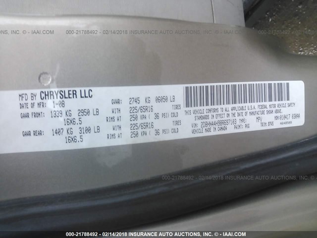 2D8HN44H98R697103 - 2008 DODGE GRAND CARAVAN SE GOLD photo 9