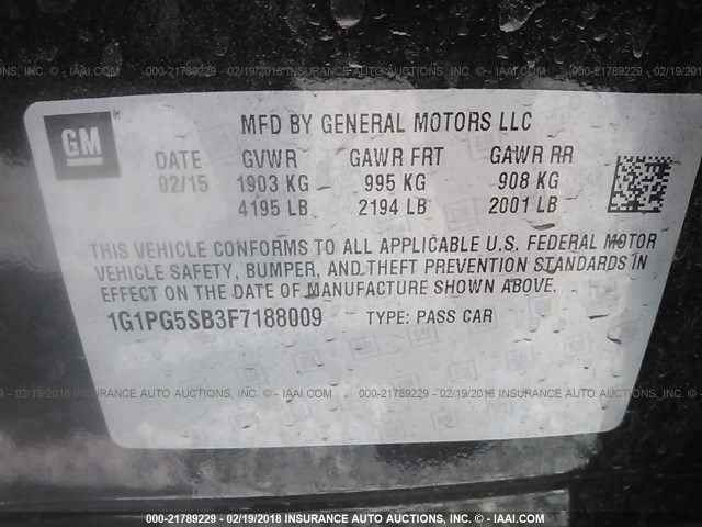 1G1PG5SB3F7188009 - 2015 CHEVROLET CRUZE LTZ BLACK photo 9