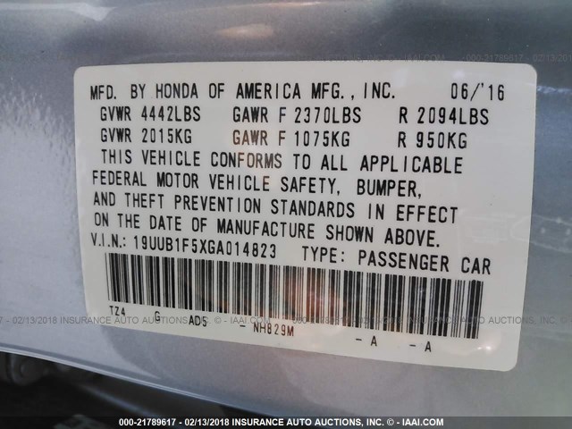 19UUB1F5XGA014823 - 2016 ACURA TLX TECH Light Blue photo 9