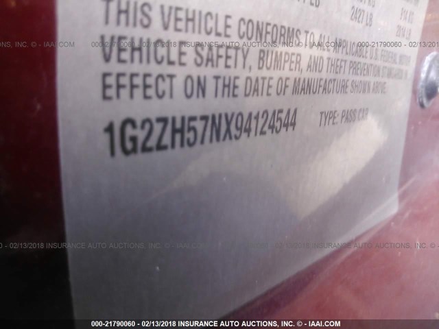 1G2ZH57NX94124544 - 2009 PONTIAC G6 GT MAROON photo 9