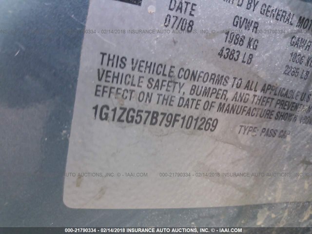 1G1ZG57B79F101269 - 2009 CHEVROLET MALIBU LS 绿色 照片 9