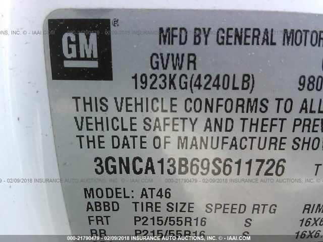 3GNCA13B69S611726 - 2009 CHEVROLET HHR LS თეთრი ფოტო 9