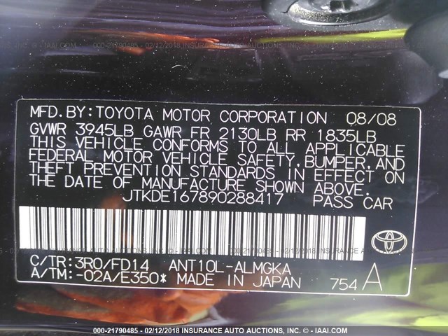 JTKDE167890288417 - 2009 TOYOTA SCION TC 紫色 照片 9