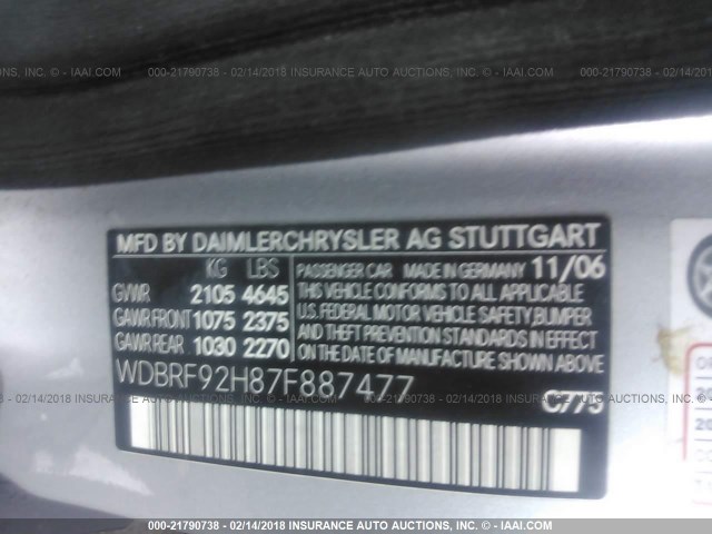 WDBRF92H87F887477 - 2007 MERCEDES-BENZ C 280 4MATIC SILVER photo 9