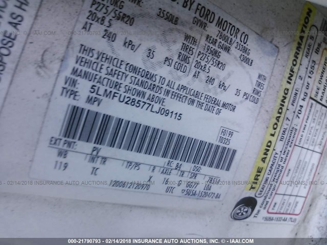 5LMFU28577LJ09115 - 2007 LINCOLN NAVIGATOR 白色 照片 9