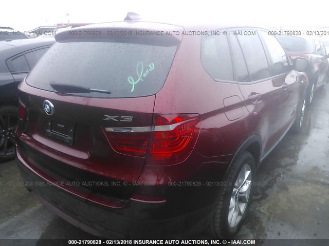 5UXWX9C52D0A30061 - 2013 BMW X3 XDRIVE28I MAROON photo 4