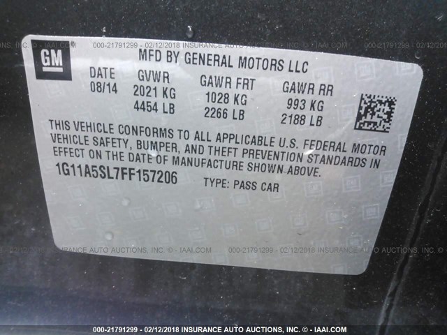 1G11A5SL7FF157206 - 2015 CHEVROLET MALIBU LS GRAY photo 9