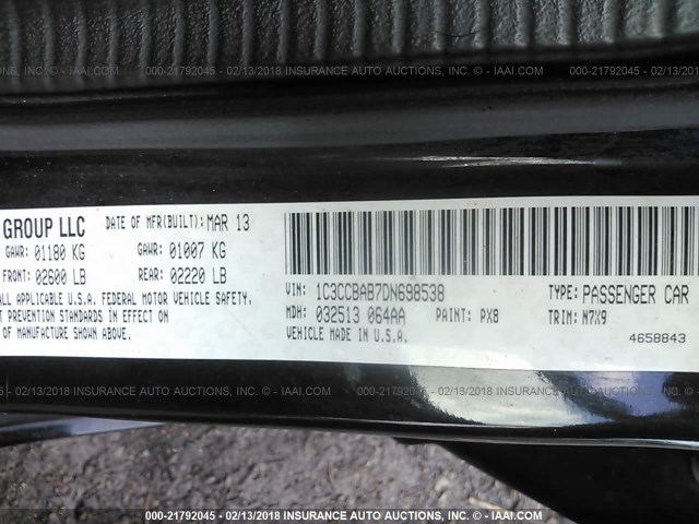 1C3CCBAB7DN698538 - 2013 CHRYSLER 200 LX BLACK photo 9