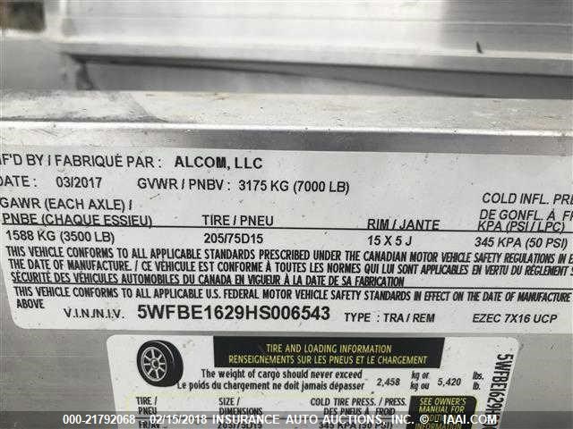 5WFBE1629HS006543 - 2017 ALCOM EZ HAULER  GRAY photo 9