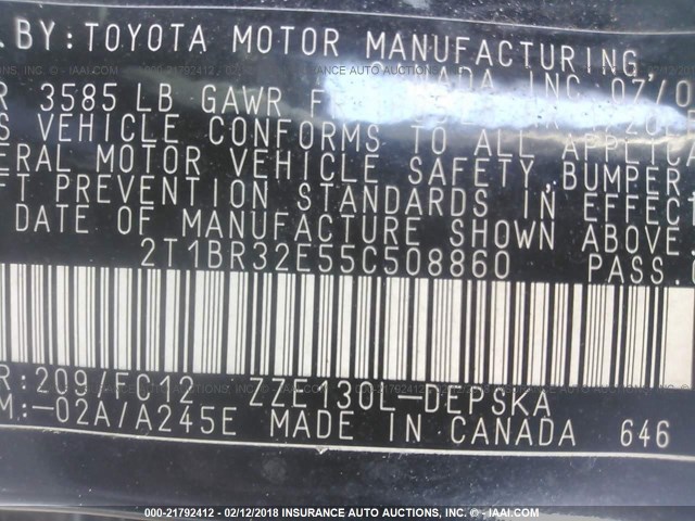 2T1BR32E55C508860 - 2005 TOYOTA COROLLA CE/LE/S BLACK photo 9