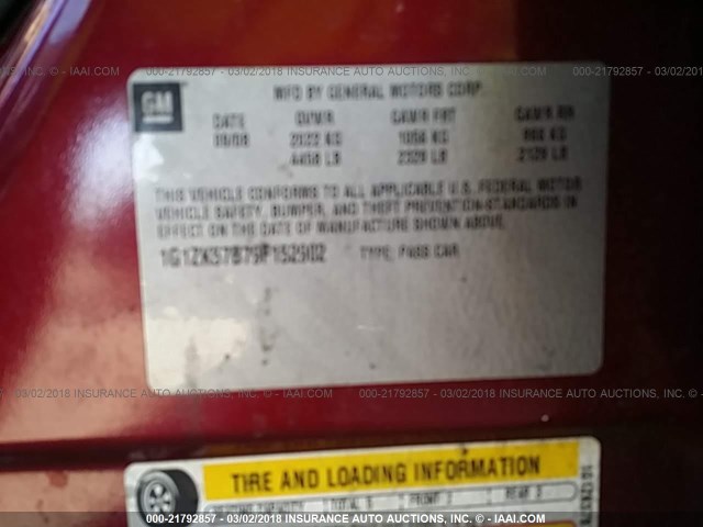 1G1ZK57B79F152902 - 2009 CHEVROLET MALIBU LTZ 勃艮第红 照片 9