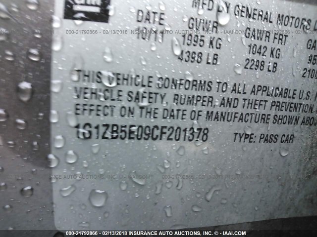 1G1ZB5E09CF201378 - 2012 CHEVROLET MALIBU LS Qəhvəyi foto 9