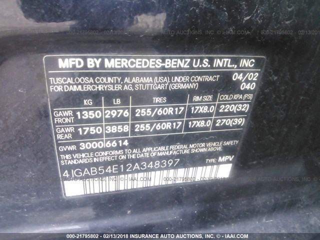 4JGAB54E12A348397 - 2002 MERCEDES-BENZ ML 320 BLACK photo 9