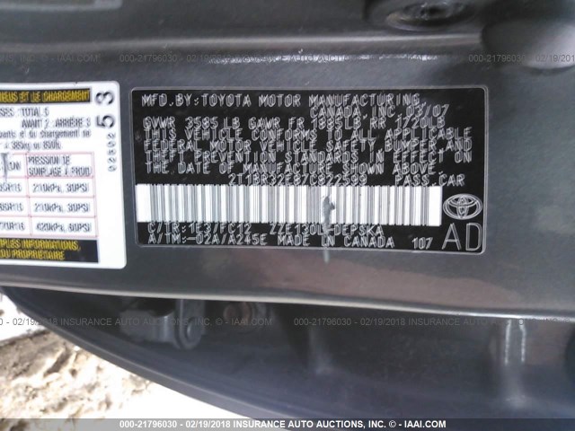 2T1BR32E87C822599 - 2007 TOYOTA COROLLA CE/LE/S GRAY photo 9