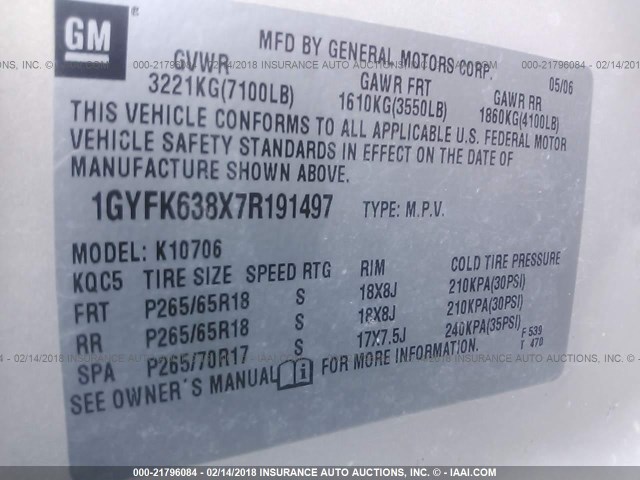 1GYFK638X7R191497 - 2007 CADILLAC ESCALADE LUXURY Boz foto 9