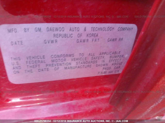 KL1TD52615B449108 - 2005 CHEVROLET AVEO LS RED photo 9