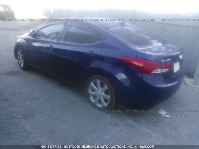 5NPDH4AE5CH082665 - 2012 HYUNDAI ELANTRA GLS/LIMITED BLUE photo 3