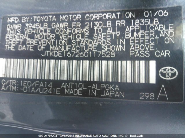 JTKDE167260117528 - 2006 TOYOTA SCION TC 灰色 照片 9