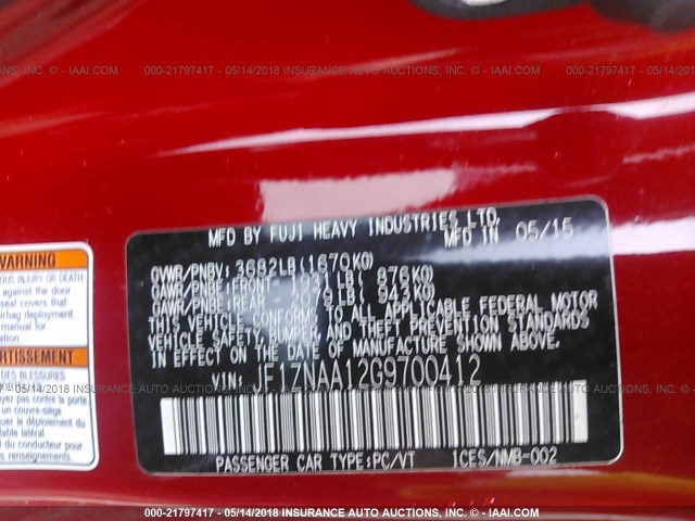 JF1ZNAA12G9700412 - 2016 TOYOTA SCION FR-S 红色 照片 9